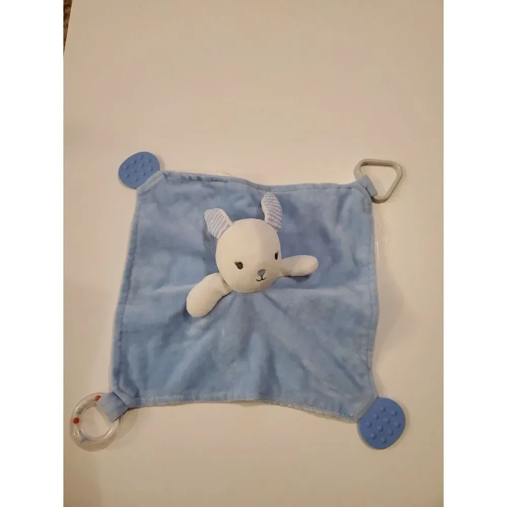 Modern Baby Bunny Snuggle Blue Lovey‎ Rabbit Rattle Teether Security Blanket